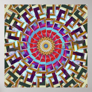 フォーチュンボヘミアンホイールFractal Mandala Art ポスター