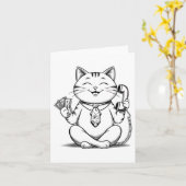 フォーチュン子猫ミームグラフィックかわいい招き猫人形 カード (黄色い花)