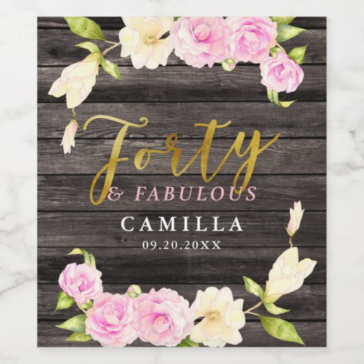 フォーティアンドファブエレガントラス花誕生日 ワインラベル (シングルラベル)