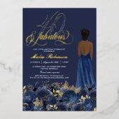 フォーティアンドファブエレガントルブルー&金ゴールド誕生日 箔招待状 (正面)