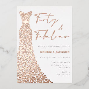 フォーティアンドファブドレス40thバースデー実在バラ金ゴールド 箔招待状