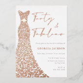 フォーティアンドファブドレス40thバースデー実在バラ金ゴールド 箔招待状 (正面)