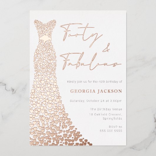 フォーティアンドファブドレス40thバースデー実在バラ金ゴールド 箔招待状 (正面)