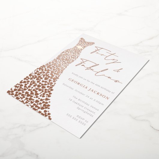 フォーティアンドファブドレス40thバースデー実在バラ金ゴールド 箔招待状 (回転した状態)