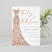 フォーティアンドファブドレス40thバースデー実在バラ金ゴールド 箔招待状 (立ち正面)