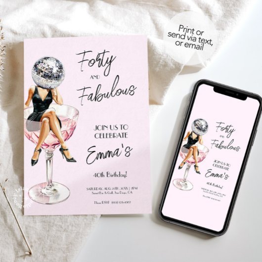 フォーティアンドファブラスディスコ誕生日カスタム招待状 招待状