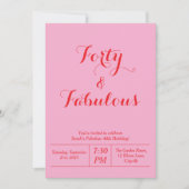 フォーティアンドファブルピンク&レッド40th誕生日招待状 招待状 (正面)