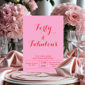 フォーティアンドファブルピンク&レッド40th誕生日招待状 招待状