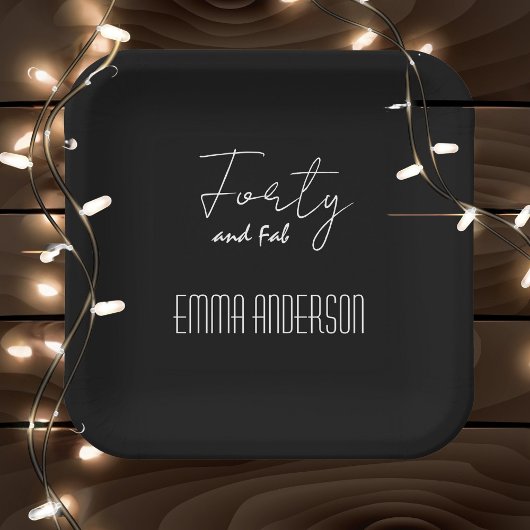 フォーティアンドファブ文字ネームモダンブラック ペーパープレート