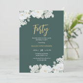 フォーティエメラルドグリーン&金ゴールドホワイトフローラ誕生日 招待状 (スタンド正面)