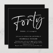 フォーティッミニマルク白黒40歳の誕生日 招待状 (正面/裏面)