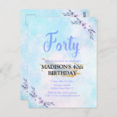 フォーティバースデーパーティーウォーターカラーパステル ポストカード (正面/裏面)