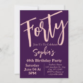 フォーティピンクパープルモダン40th誕生日パーティー 招待状 (正面)