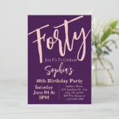 フォーティピンクパープルモダン40th誕生日パーティー 招待状 (スタンド正面)