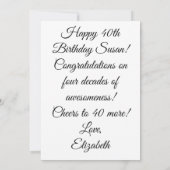 フォーティファウラス金ゴールドブラックレッドローゼス誕生日カード (裏面)