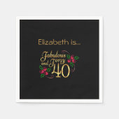 フォーティファウラス金ゴールドブラックレッドローゼス誕生日 スタンダードカクテルナプキン (正面)