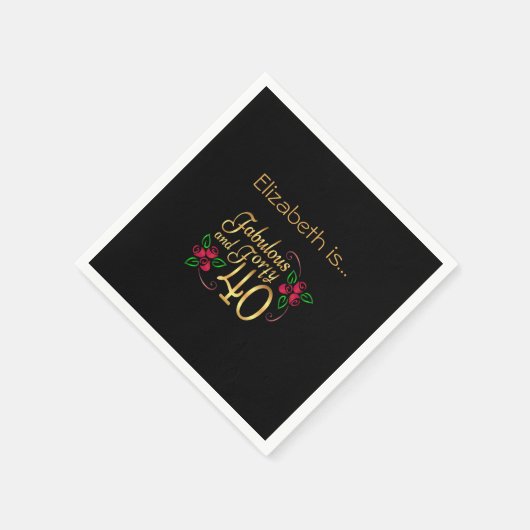 フォーティファウラス金ゴールドブラックレッドローゼス誕生日 スタンダードカクテルナプキン (角)