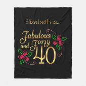 フォーティファウラス金ゴールドブラックレッドローゼス誕生日 フリースブランケット (正面)