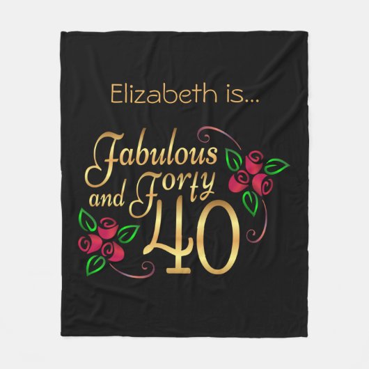 フォーティファウラス金ゴールドブラックレッドローゼス誕生日 フリースブランケット (正面)