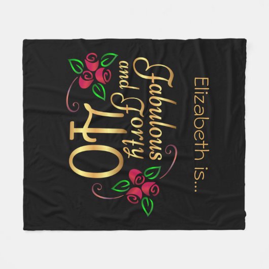 フォーティファウラス金ゴールドブラックレッドローゼス誕生日 フリースブランケット (正面(横))