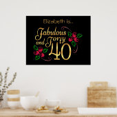 フォーティファウラス金ゴールドブラックレッドローゼス誕生日 ポスター (キッチン)