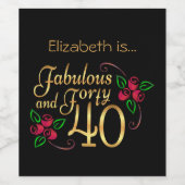 フォーティファウラス金ゴールドブラックレッドローゼス誕生日 ワインラベル (シングルラベル)