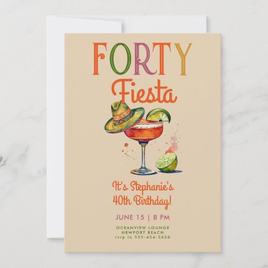 フォーティフィエスタカラフル・マルガリータ40歳の誕生日 招待状 (正面)