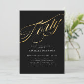 フォーティブラックと金ゴールドモダン40歳の誕生日 招待状 (スタンド正面)