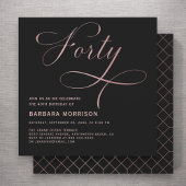 フォーティブラックバラ金ゴールドスクリプト40th Birthday 招待状