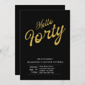 フォーティブラックモダン金ゴールド40歳の招待状 招待状 (正面/裏面)