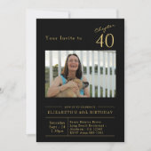 フォーティブラック金ゴールド40歳の誕生日パーティー写真 招待状 (正面)