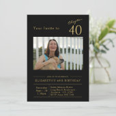 フォーティブラック金ゴールド40歳の誕生日パーティー写真 招待状 (スタンド正面)