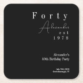 フォーティブラック&ホワイト40歳の誕生日パーティー スクエアペーパーコースター (正面)