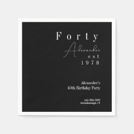フォーティブラック&ホワイト40歳の誕生日パーティー スタンダードカクテルナプキン
