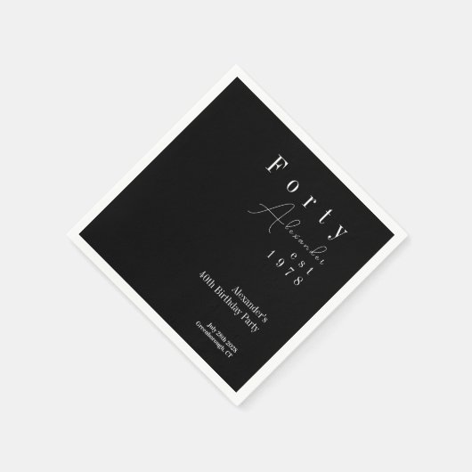 フォーティブラック&ホワイト40歳の誕生日パーティー スタンダードカクテルナプキン (角)