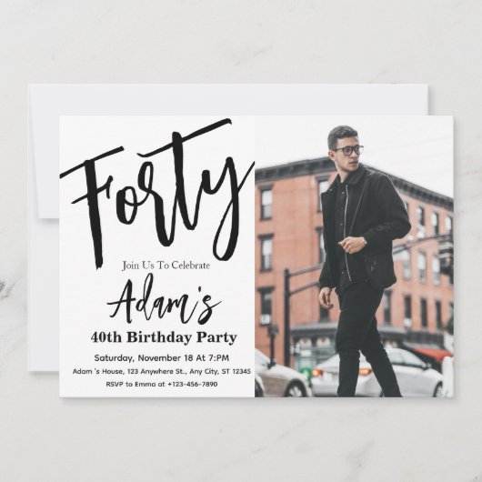 フォーティブラック&ホワモダンイト40歳の誕生日パーティー 招待状 (正面)