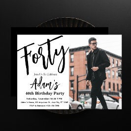 フォーティブラック&ホワモダンイト40歳の誕生日パーティー 招待状