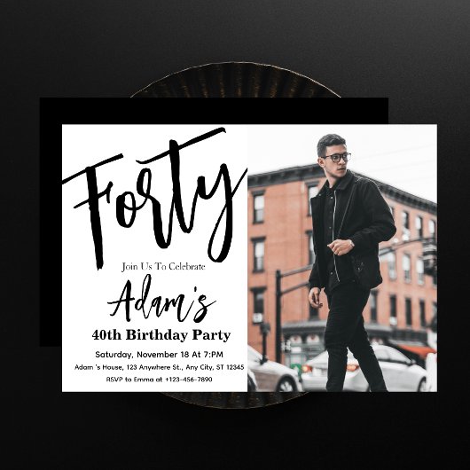 フォーティブラック&ホワモダンイト40歳の誕生日パーティー 招待状