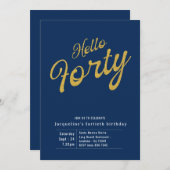 フォーティブルーモダン金ゴールド40歳の誕生日 招待状 (正面/裏面)