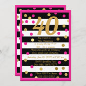 フォーティーアンドファビューホットピンク白黒金ゴールドBday 招待状 (正面/裏面)