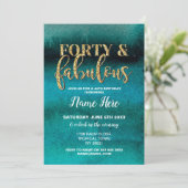 フォーティーアンドファブラス誕生日パーティーティール(緑がかった色)40招待状 招待状 (スタンド正面)