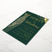 フォーティーアンドファブルースエメラルド金ゴールドドレス40th誕生日 箔招待状 (回転した状態)