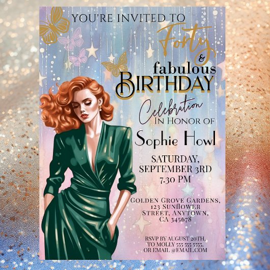 フォーティーアンドファブルースバースデーパーティー招待状グラマラス 招待状