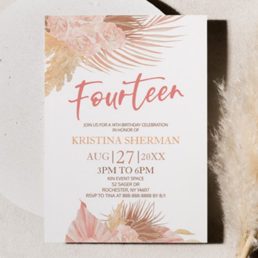 フォーティーンボホーピンクフローラ14thバースデーパーティー 招待状