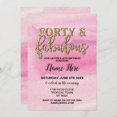 フォーティー&ファブラスバースデーパーティーピンク40招待状 招待状 (正面/裏面)