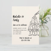 フォーティ図解入りの、写真付きのシャンパンタワー40歳の誕生日 招待状 (スタンド正面)