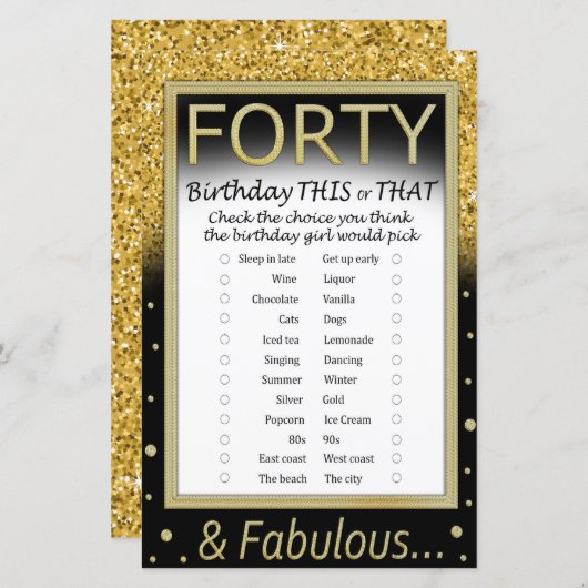 フォーティ誕生日このゲームまたはゲーム (正面/裏面)