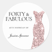 フォーティ&ファブラスバラ金ゴールドドレス40th誕生日 ラウンドシール (正面)