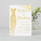 フォーティ&ファブラス！ゴールドフォイルドレス40歳の誕生日 箔招待状 (立ち正面)