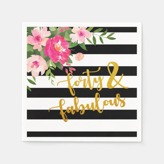 フォーティ&ファブリックナプキン – 黒/白ストライプ色 スタンダードカクテルナプキン (正面)